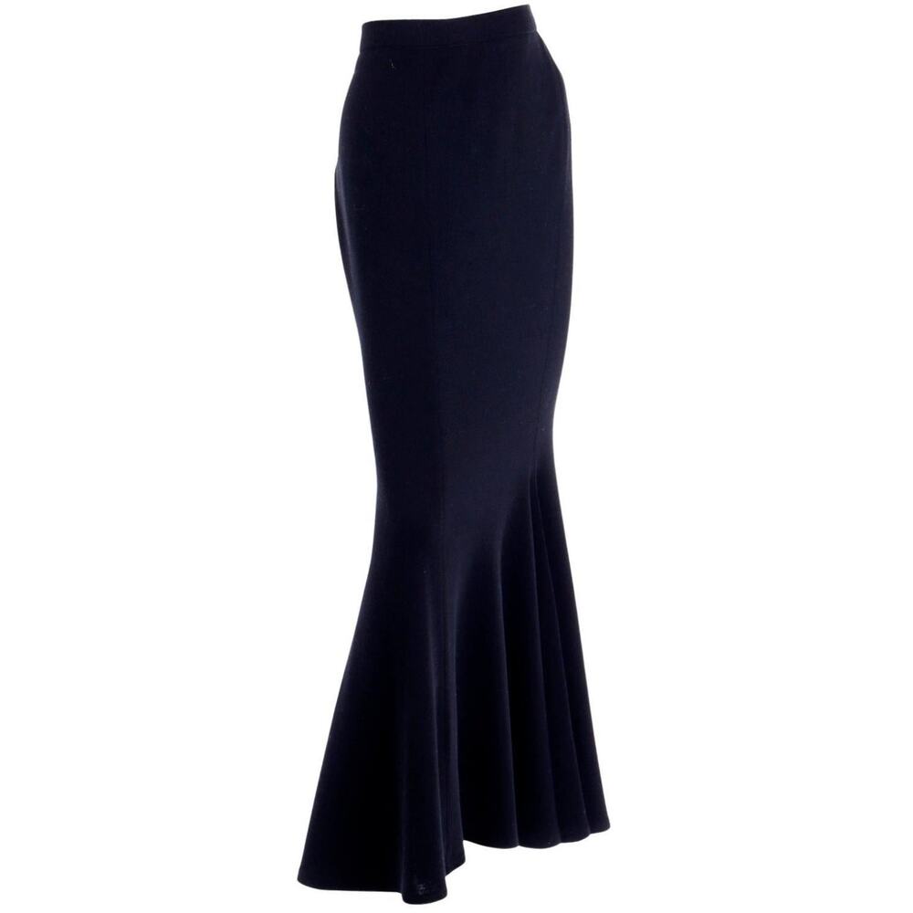 Vintage 90s Isaac Mizrahi Black Wool Stretch Long Mermaid Maxi Skirt size 6